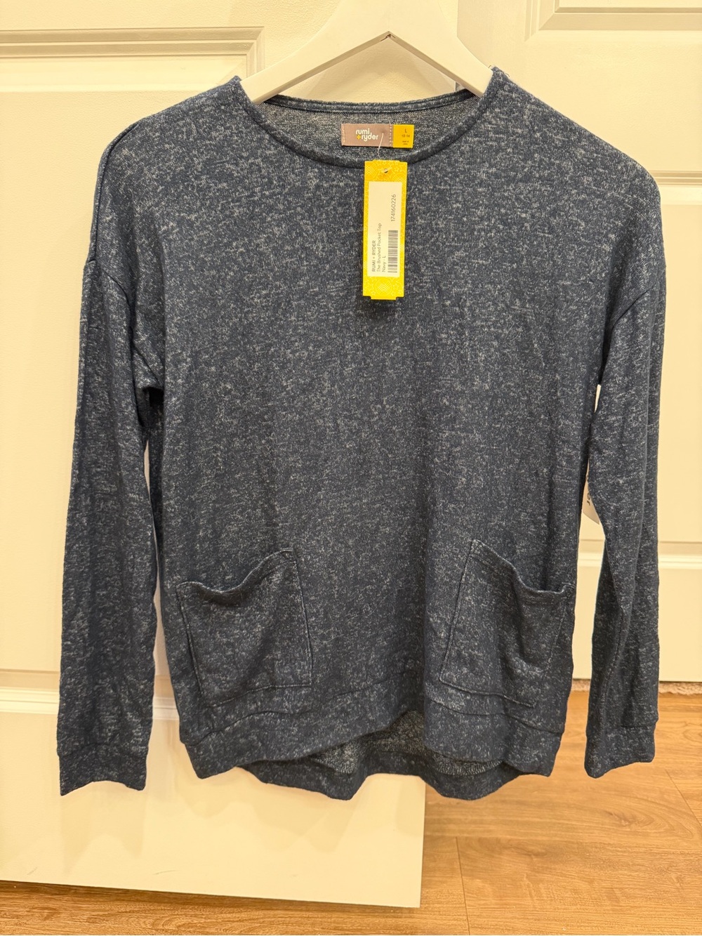 Rumi + Ryder The Brushed Pocket Top Navy Long Sleeve Sweater NWT